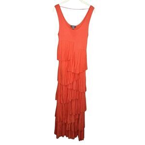 Neiman Marcus Dress Womens Large Coral Red Tiered Ruffle Maxi Sleeveless Tank